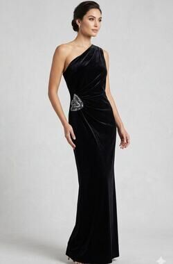 Xscape Evenings Women’s‎ Velvet One Shoulder Embellished Formal Dress Black